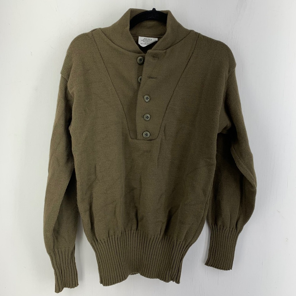 Mitt's Nitts US Military 5 Button Henley Sweater OD Green Medium 90s USA Vintage